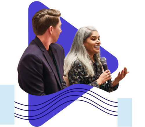 Speakers engage the audience at a Democracy Alliance conference